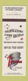 Matchbook Cover - Tornadoes Restaurant Ottawa ON