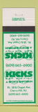 Matchbook Cover - Kicks Bar Grill Sports Cherry Hill NJ