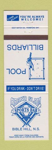 Matchbook Cover - Grand Slam Sports Bar Billiards Bible Hill NS