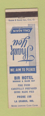 Matchbook Cover - Bir Hotel La Grage IN low phone #