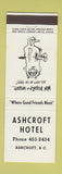 Matchbook Cover - Ashcroft Hotel Ashcroft BC