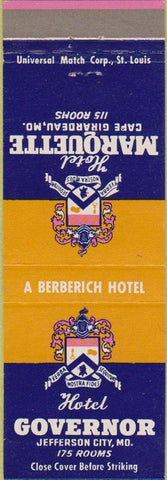 Matchbook Cover - Hotels Jefferson City Cape Girard MO