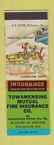 Matchbook Cover - Towamensing Mutual Fire Insurance Aquashicola Carbon PA