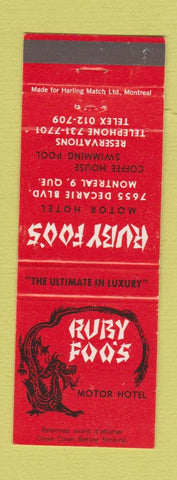 Matchbook Cover - Ruby Foo's Motor Hotel Montreal QC