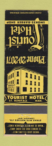 Matchbook Cover - Tourist Hotel St Boniface MB