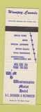 Matchbook Cover - Westminster Motor Hotel Winnipeg MB