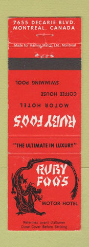 Matchbook Cover - Ruby Foo's Motor Hotel Montreal QC