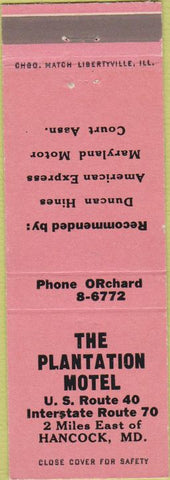 Matchbook Cover - Plantation Motel Hancock MD pink