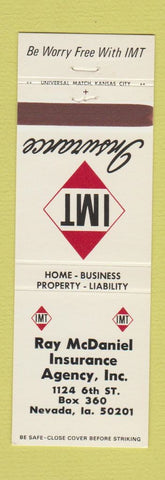 Matchbook Cover - IMT Insurance Ray McDaniel Nevada IA