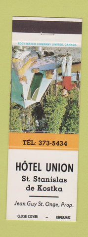 Matchbook Cover - Hotel Union St Stanislas de Kostka Quebec QC