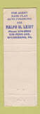 Matchbook Cover - Ralph Leiby Insurance Wyomissing PA