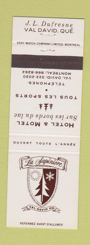 Matchbook Cover - La Sapiniere Val David QC