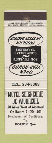 Matchbook Cover - Motel Seigneurie De Vaudreuil Dorion QC