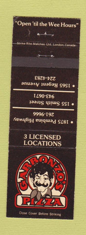 Matchbook Cover - Garbanzo's Pizza Winnipeg MB