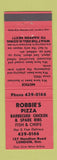 Matchbook Cover - Robbie's Pizza London ON RED