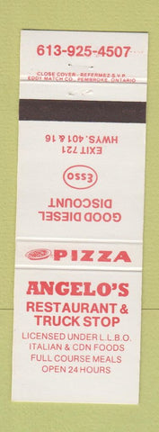 Matchbook Cover - Angelo's Restaurant Esso oil gas Pizza