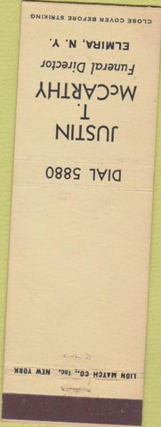 Matchbook Cover - Justin McCarthy Funerals Elmira NY