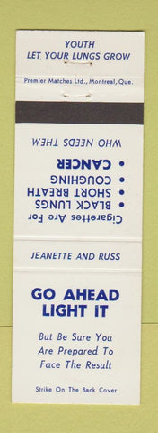 Matchbook Cover - Anti Cigarettes Canada