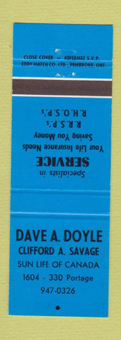 Matchbook Cover - Dave Doyle Insurance Canada Sun Life