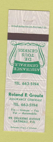 Matchbook Cover - Roland Groulx Insurance Gatineau QC