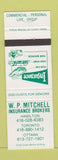 Matchbook Cover - WP Mitchell Insurance Toronto Hamilton Ottawa ON