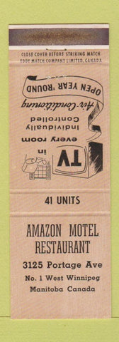 Matchbook Cover - Amazon Motel Restaurant Winnipeg MB WEAR