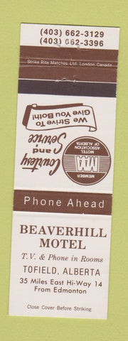 Matchbook Cover - Beaverhill Motel Tofield AB