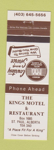 Matchbook Cover - Kings Motel Restaurant St Paul AB