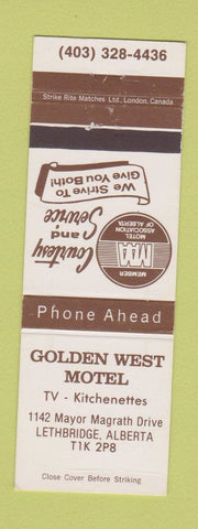Matchbook Cover - Golden West Motel Lethbridge AB