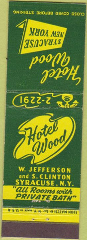 Matchbook Cover - Hotel Wood Syracuse NY