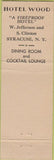 Matchbook Cover - Hotel Wood Syracuse NY