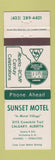Matchbook Cover - Sunset Motel Calgary AB