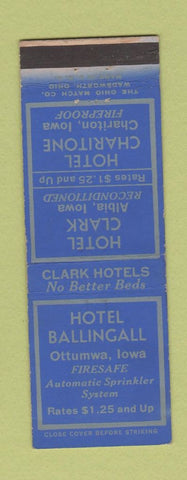Matchbook Cover - Hotel Ballinger Clark Charitone Chariton Albia Ottumwa IA WEAR
