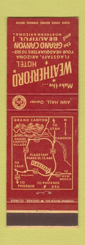 Matchbook Cover - Weatherford Hotel Flagstaff AZ Route 66
