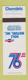 Matchbook Cover - Holz Motors Chevrolet Hales Corners WI 1976
