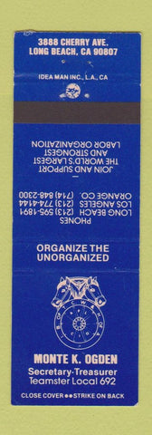 Matchbook Cover - Monte Ogden Teamsters Union Long Beach CA