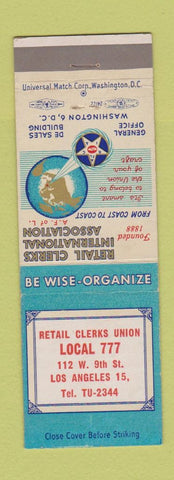 Matchbook Cover - Retail Clerks Union Los Angeles CA