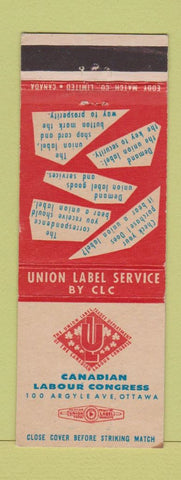 Matchbook Cover - Canadian Labour Congress Union Ottawa ON