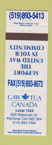 Matchbook Cover - CAW TCA Canada Union Kitchener ON