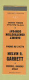 Matchbook Cover - Melvin Garrett Cabinet Construction Russell KS ORANGE