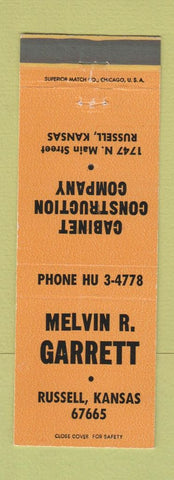 Matchbook Cover - Melvin Garrett Cabinet Construction Russell KS ORANGE