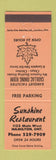 Matchbook Cover - Sunshine Restaurant Hamilton ON ORANGE