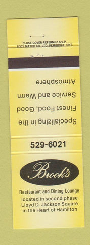 Matchbook Cover - Brook's Restaurant Hamilton ON YELLOW