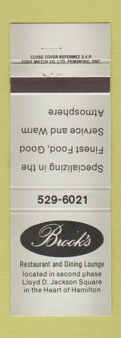 Matchbook Cover - Brook's Restaurant Hamilton ON GRAY