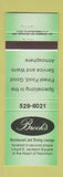 Matchbook Cover - Brook's Restaurant Hamilton ON GREEN