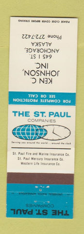 Matchbook Cover - Ken C Johnson Insurance Anchorage AK St Paul WORN