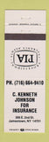Matchbook Cover - C Kenneth Johnson Insurance Jamestown NY