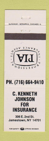 Matchbook Cover - C Kenneth Johnson Insurance Jamestown NY