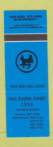 Matchbook Cover - Paul Eugene Chabot Montmorency QC Insurance