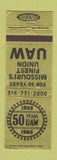 Matchbook Cover - UAW Union 50th 1985 MO
